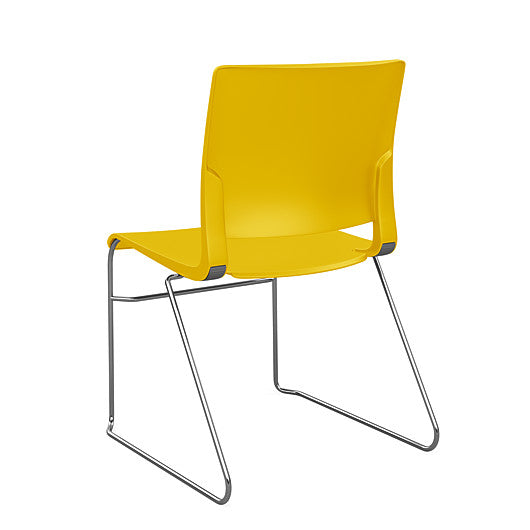 Back view of the SitOnIt Rio Wire Stacking chair in yellow poly with chrome frame. Kansas City Office Design.
