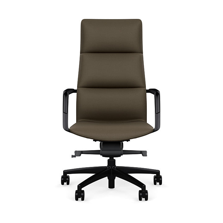 Front View of the SitOnIt Executive back Sephen Executive Conference Chair in Brownstone Vinyl with a black frame. Kansas City Office Design