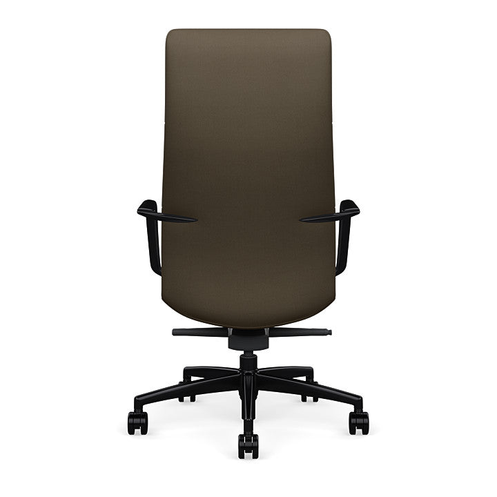 Back View of the SitOnIt Executive back Sephen Executive Conference Chair in Brownstone Vinyl with a black frame. Kansas City Office Design