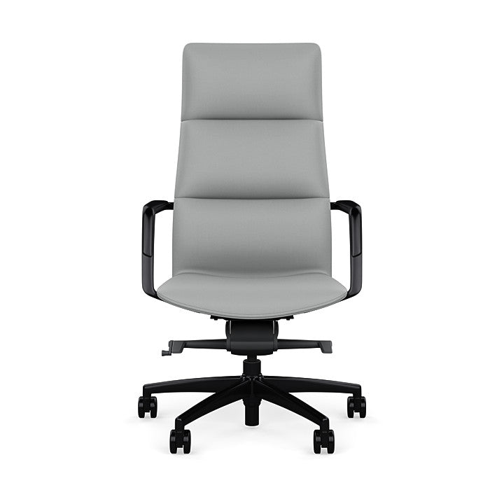 Front View of the SitOnIt Executive back Sephen Executive Conference Chair in Platinum Vinyl with a black frame. Kansas City Office Design