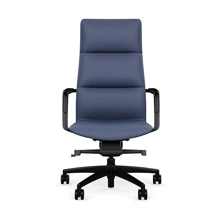 Front View of the SitOnIt Executive back Sephen Executive Conference Chair in Sapphire Vinyl with a black frame. Kansas City Office Design