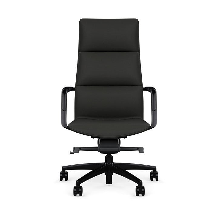 Front View of the SitOnIt Executive back Sephen Executive Conference Chair in Black Vinyl with a black frame. Kansas City Office Design