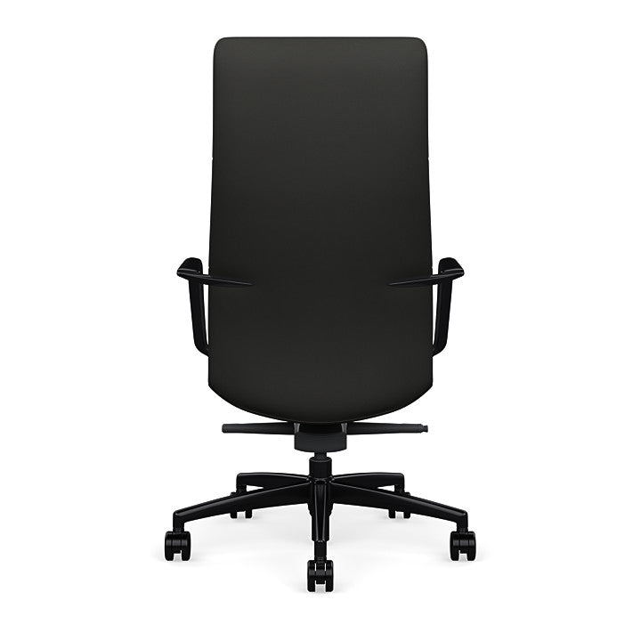 Back View of the SitOnIt Executive back Sephen Executive Conference Chair in Black Vinyl with a black frame. Kansas City Office Design