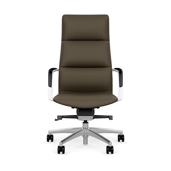 Front View of the SitOnIt Executive back Sephen Executive Conference Chair in Brownstone Vinyl with a polished frame. Kansas City Office Design
