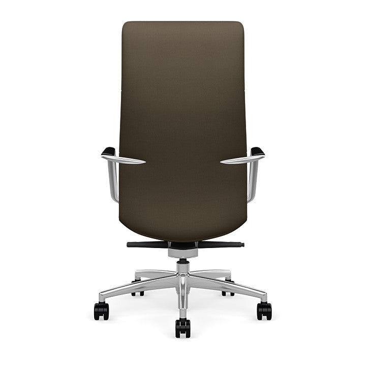 Back View of the SitOnIt Executive back Sephen Executive Conference Chair in Brownstone Vinyl with a polished frame. Kansas City Office Design