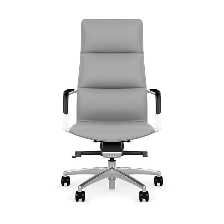 Front View of the SitOnIt Executive back Sephen Executive Conference Chair in Platinum Vinyl with a polished frame. Kansas City Office Design