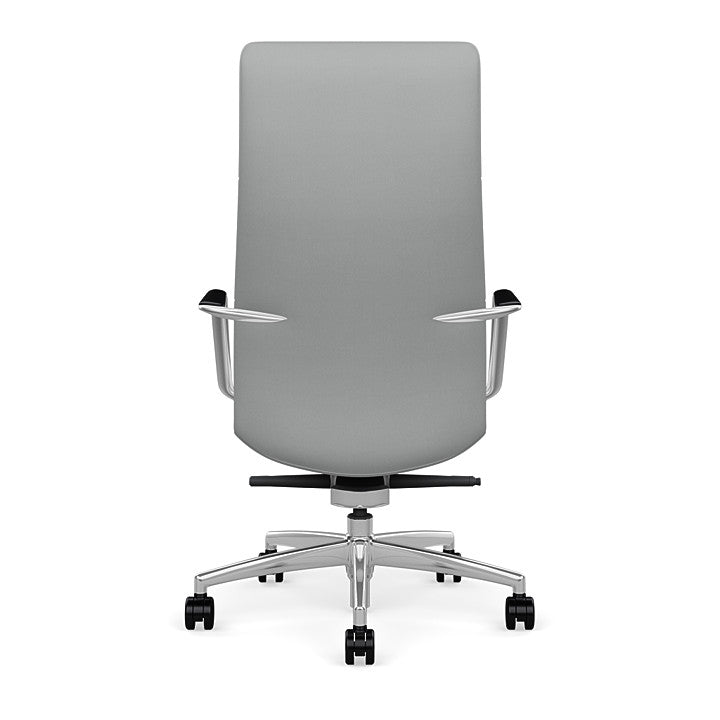 Back View of the SitOnIt Executive back Sephen Executive Conference Chair in Platinum Vinyl with a polished frame. Kansas City Office Design