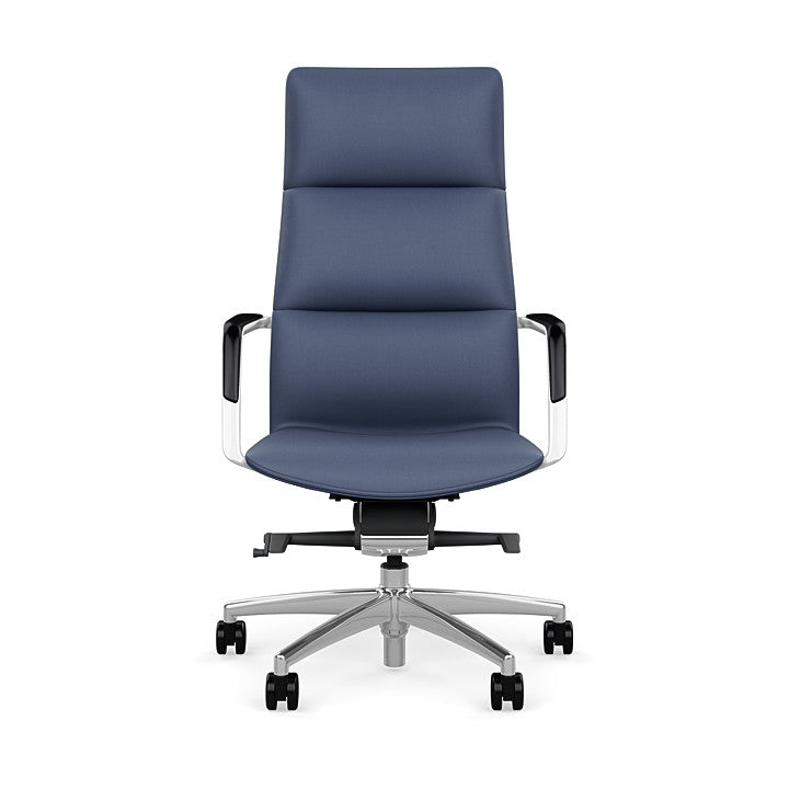 Front View of the SitOnIt Executive back Sephen Executive Conference Chair in Sapphire Vinyl with a polished frame. Kansas City Office Design