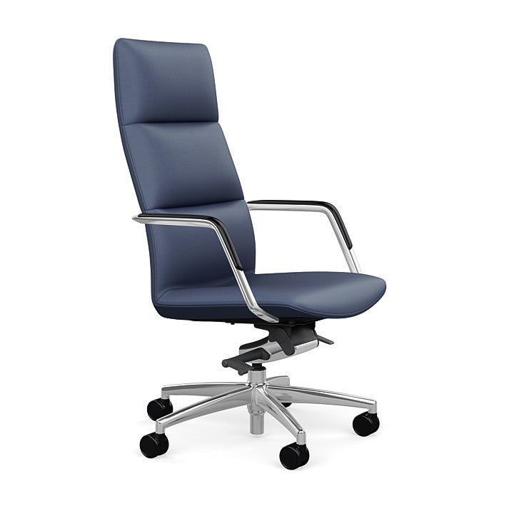Side View of the SitOnIt Executive back Sephen Executive Conference Chair in Sapphire Vinyl with a polished frame. Kansas City Office Design