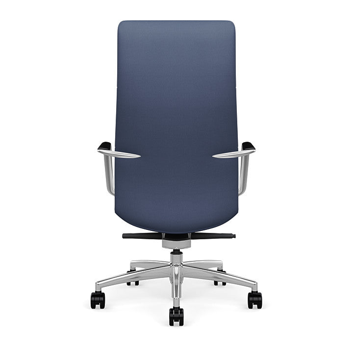 Back View of the SitOnIt Executive back Sephen Executive Conference Chair in Sapphire Vinyl with a polished frame. Kansas City Office Design
