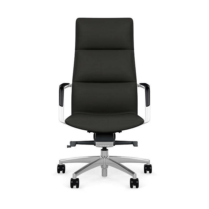 Front View of the SitOnIt Executive back Sephen Executive Conference Chair in Black Vinyl with a polished frame. Kansas City Office Design