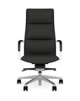 Front View of the SitOnIt Executive back Sephen Executive Conference Chair in Black Vinyl with a polished frame. Kansas City Office Design