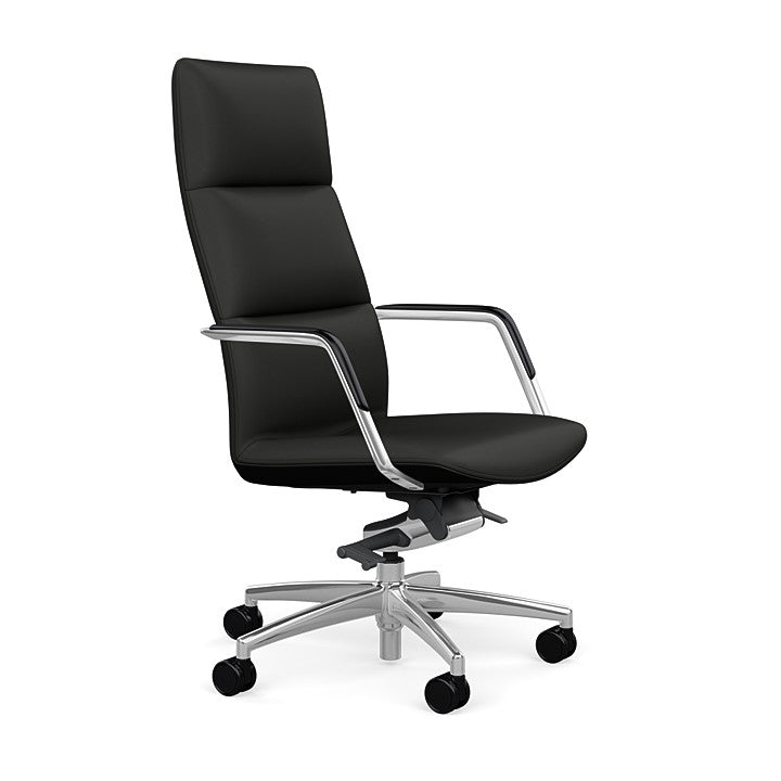 Side View of the SitOnIt Executive back Sephen Executive Conference Chair in Black Vinyl with a polished frame. Kansas City Office Design