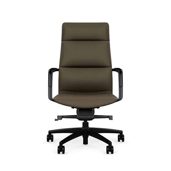 Front View of the SitOnIt High back Sephen Executive Conference Chair in Brownstone Vinyl with a black frame. Kansas City Office Design