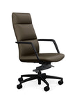 Side View of the SitOnIt High back Sephen Executive Conference Chair in Brownstone Vinyl with a black frame. Kansas City Office Design