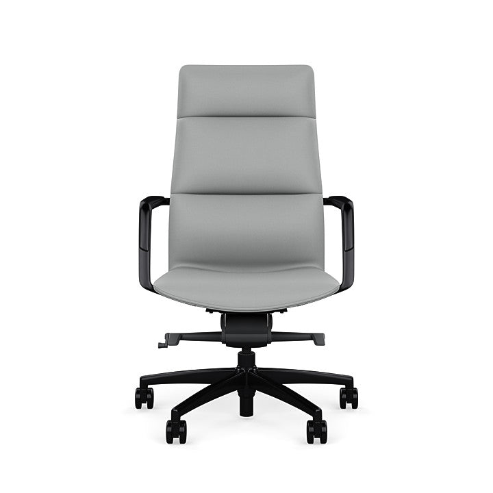 Front View of the SitOnIt High back Sephen Executive Conference Chair in Platinum Vinyl with a black frame. Kansas City Office Design
