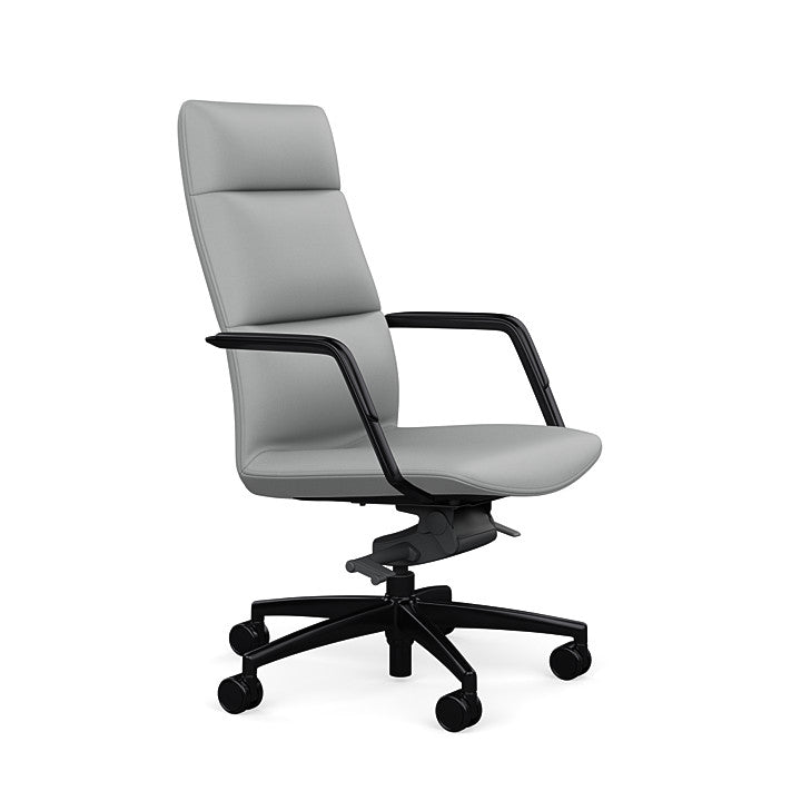 Side View of the SitOnIt High back Sephen Executive Conference Chair in Platinum Vinyl with a black frame. Kansas City Office Design