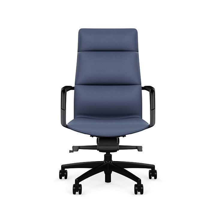 Front View of the SitOnIt High back Sephen Executive Conference Chair in Sapphire Vinyl with a black frame. Kansas City Office Design