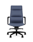Front View of the SitOnIt High back Sephen Executive Conference Chair in Sapphire Vinyl with a black frame. Kansas City Office Design