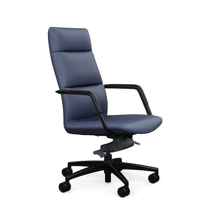 Side View of the SitOnIt High back Sephen Executive Conference Chair in Sapphire Vinyl with a black frame. Kansas City Office Design