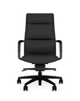 Front View of the SitOnIt High back Sephen Executive Conference Chair in Black Vinyl with a black frame. Kansas City Office Design