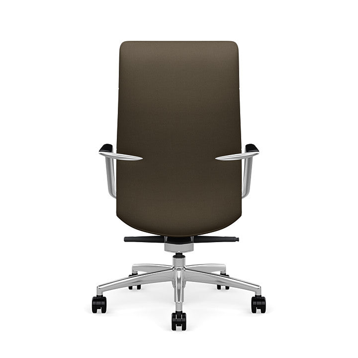 Back View of the SitOnIt High back Sephen Executive Conference Chair in Brownstone Vinyl with a polished frame. Kansas City Office Design