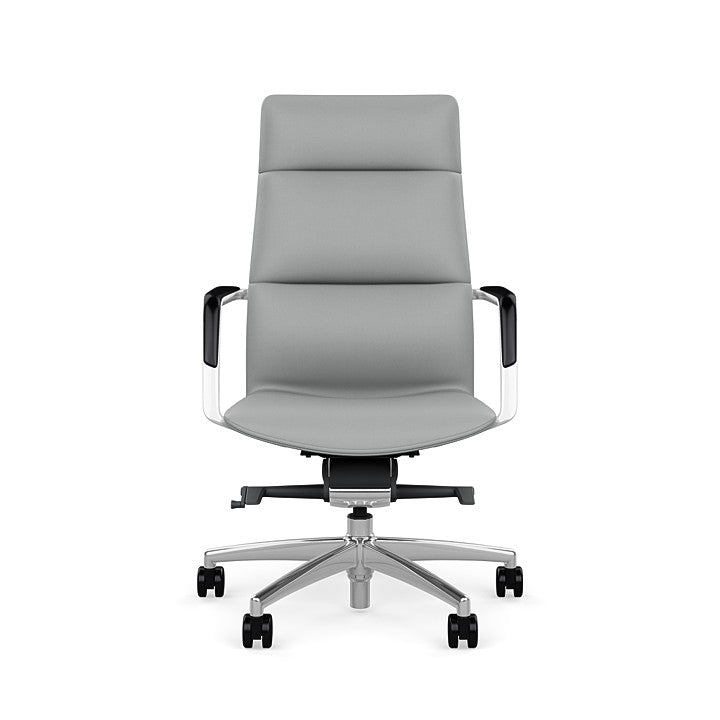Front View of the SitOnIt High back Sephen Executive Conference Chair in Platinum Vinyl with a polished frame. Kansas City Office Design