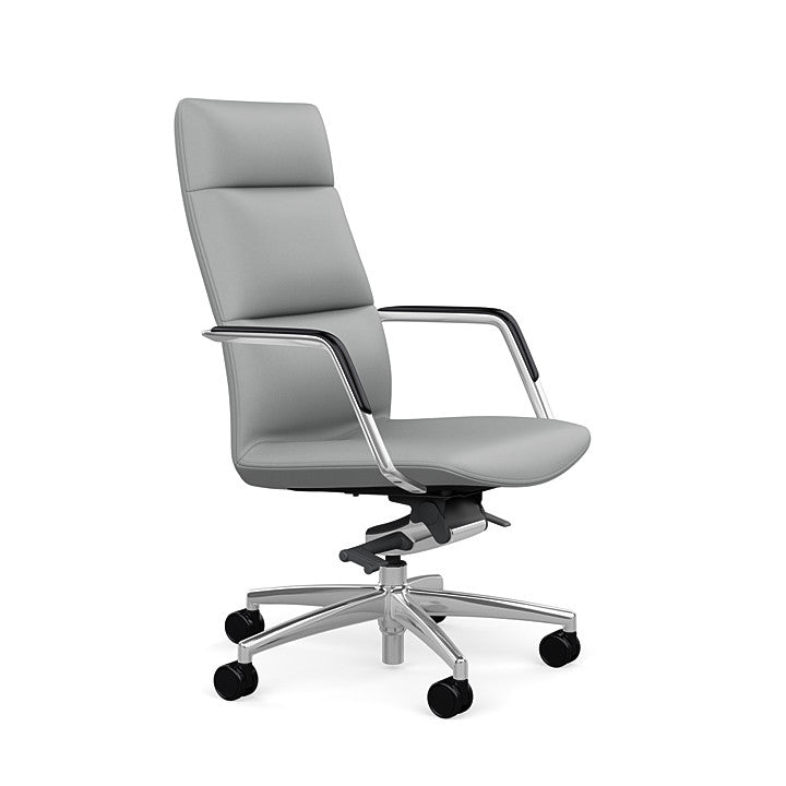 Side View of the SitOnIt High back Sephen Executive Conference Chair in Platinum Vinyl with a polished frame. Kansas City Office Design