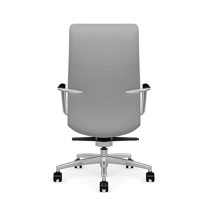 Back View of the SitOnIt High back Sephen Executive Conference Chair in Platinum Vinyl with a polished frame. Kansas City Office Design