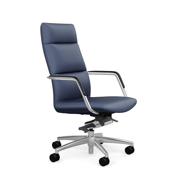 Side View of the SitOnIt High back Sephen Executive Conference Chair in Sapphire Vinyl with a polished frame. Kansas City Office Design
