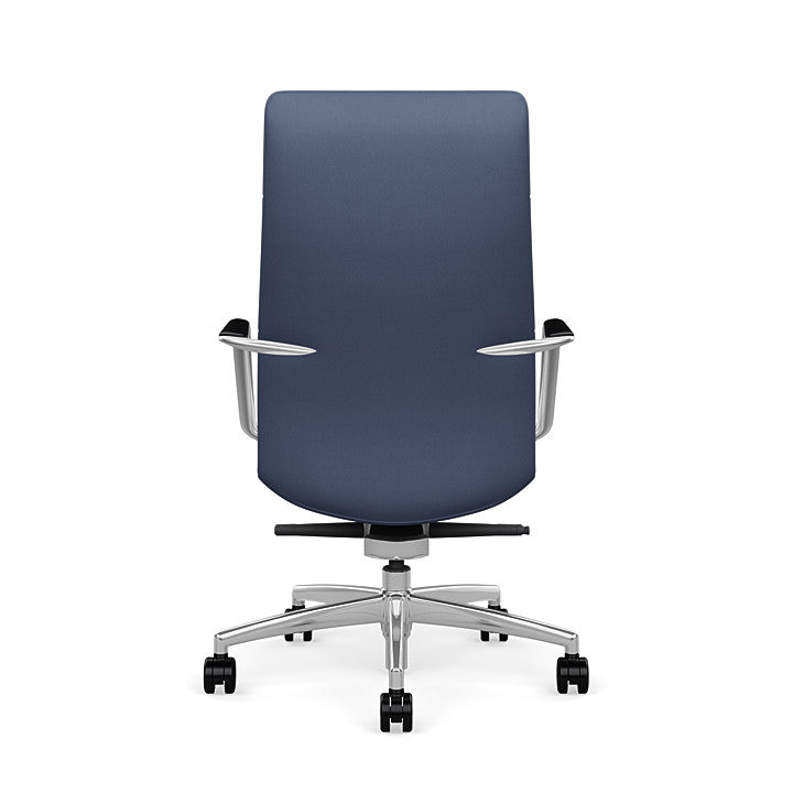 Back View of the SitOnIt High back Sephen Executive Conference Chair in Sapphire Vinyl with a polished frame. Kansas City Office Design
