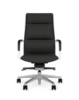 Front View of the SitOnIt High back Sephen Executive Conference Chair in Black Vinyl with a polished frame. Kansas City Office Design