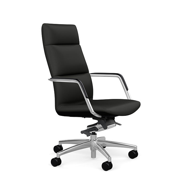 Side View of the SitOnIt High back Sephen Executive Conference Chair in Black Vinyl with a polished frame. Kansas City Office Design