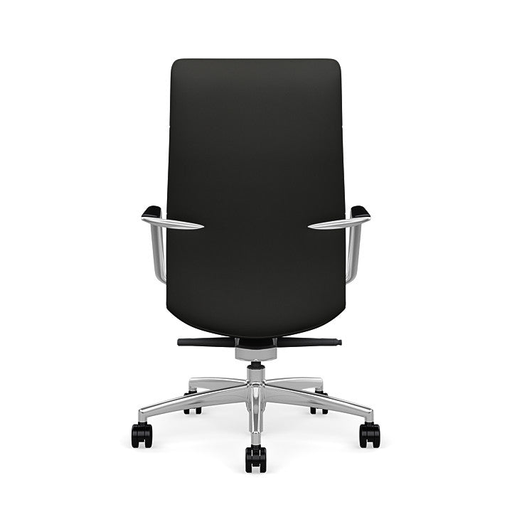 Back View of the SitOnIt High back Sephen Executive Conference Chair in Black Vinyl with a polished frame. Kansas City Office Design