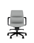 Front View of the SitOnIt Low back Sephen Executive Conference Chair in Platinum Vinyl with a black frame. Kansas City Office Design
