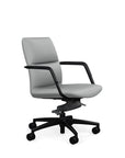 Side View of the SitOnIt Low back Sephen Executive Conference Chair in Platinum Vinyl with a black frame. Kansas City Office Design