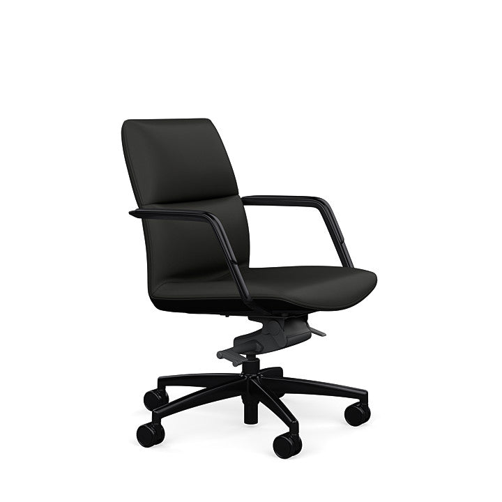 Side View of the SitOnIt Low back Sephen Executive Conference Chair in Black Vinyl with a black frame. Kansas City Office Design