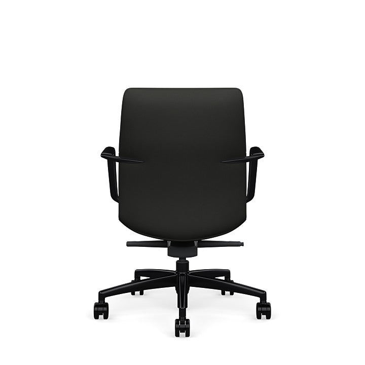 Back View of the SitOnIt Low back Sephen Executive Conference Chair in Black Vinyl with a black frame. Kansas City Office Design