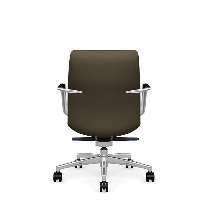 Back View of the SitOnIt Low back Sephen Executive Conference Chair in Brownstone Vinyl with a polished frame. Kansas City Office Design
