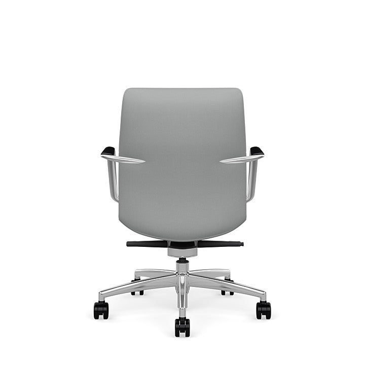 Back View of the SitOnIt Low back Sephen Executive Conference Chair in Platinum Vinyl with a polished frame. Kansas City Office Design