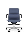 Front View of the SitOnIt Low back Sephen Executive Conference Chair in Sapphire Vinyl with a polished frame. Kansas City Office Design