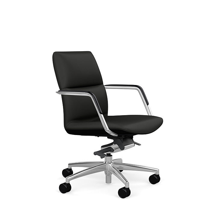 Side View of the SitOnIt Low back Sephen Executive Conference Chair in Black Vinyl with a polished frame. Kansas City Office Design