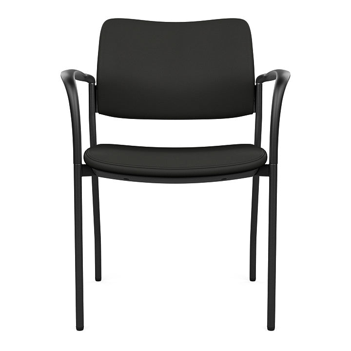 Front view of the SitOnIt Cora guest chair in Black Vinyl Fabric and Black Frame. Kansas City Office Design.