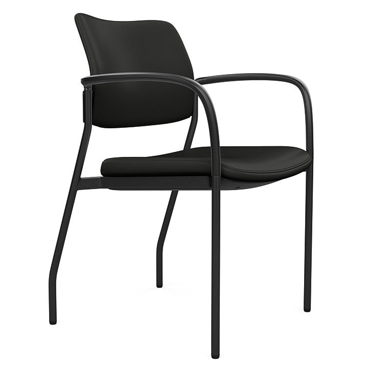 Side view of the SitOnIt Cora guest chair in Black Vinyl Fabric and Black Frame. Kansas City Office Design.