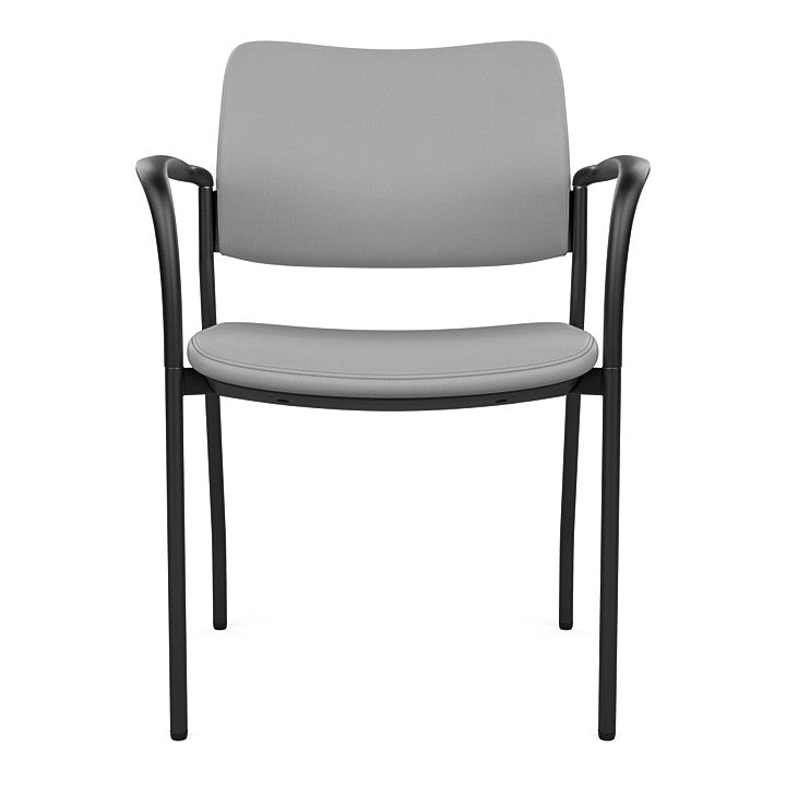 Front view of the SitOnIt Cora guest chair in Platinum Vinyl Fabric and Black Frame. Kansas City Office Design.