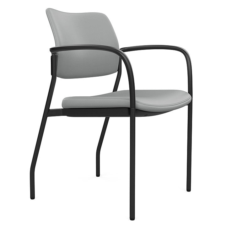 Side view of the SitOnIt Cora guest chair in Platinum Vinyl Fabric and Black Frame. Kansas City Office Design.