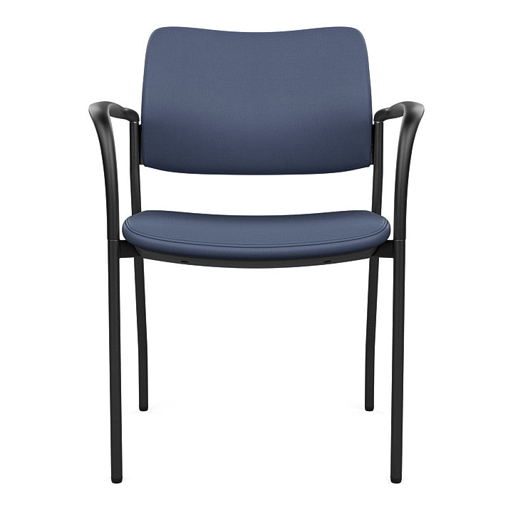 Front view of the SitOnIt Cora guest chair in Sapphire Vinyl Fabric and Black Frame. Kansas City Office Design.