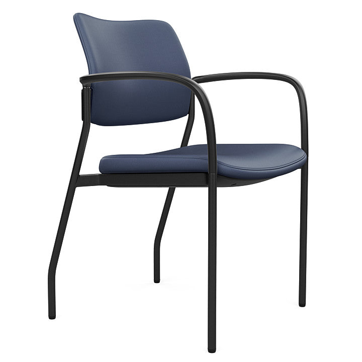 Side view of the SitOnIt Cora guest chair in Sapphire Vinyl Fabric and Black Frame. Kansas City Office Design.