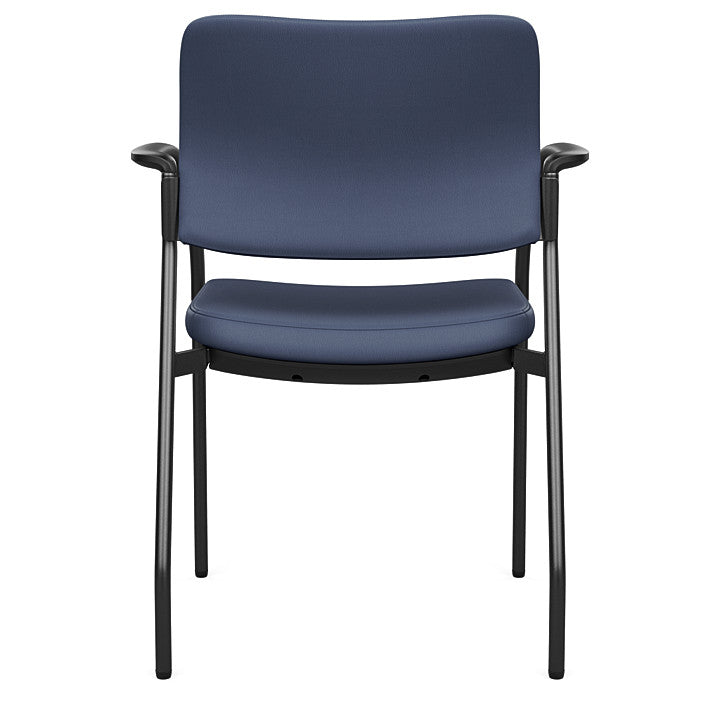 Back view of the SitOnIt Cora guest chair in Sapphire Vinyl Fabric and Black Frame. Kansas City Office Design.