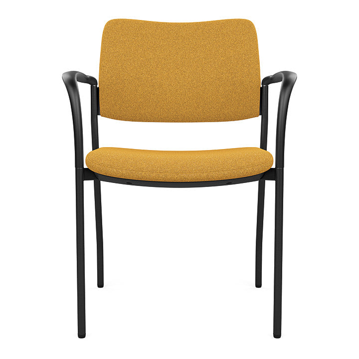 Front view of the SitOnIt Cora guest chair in Gold Fabric and Black Frame. Kansas City Office Design.